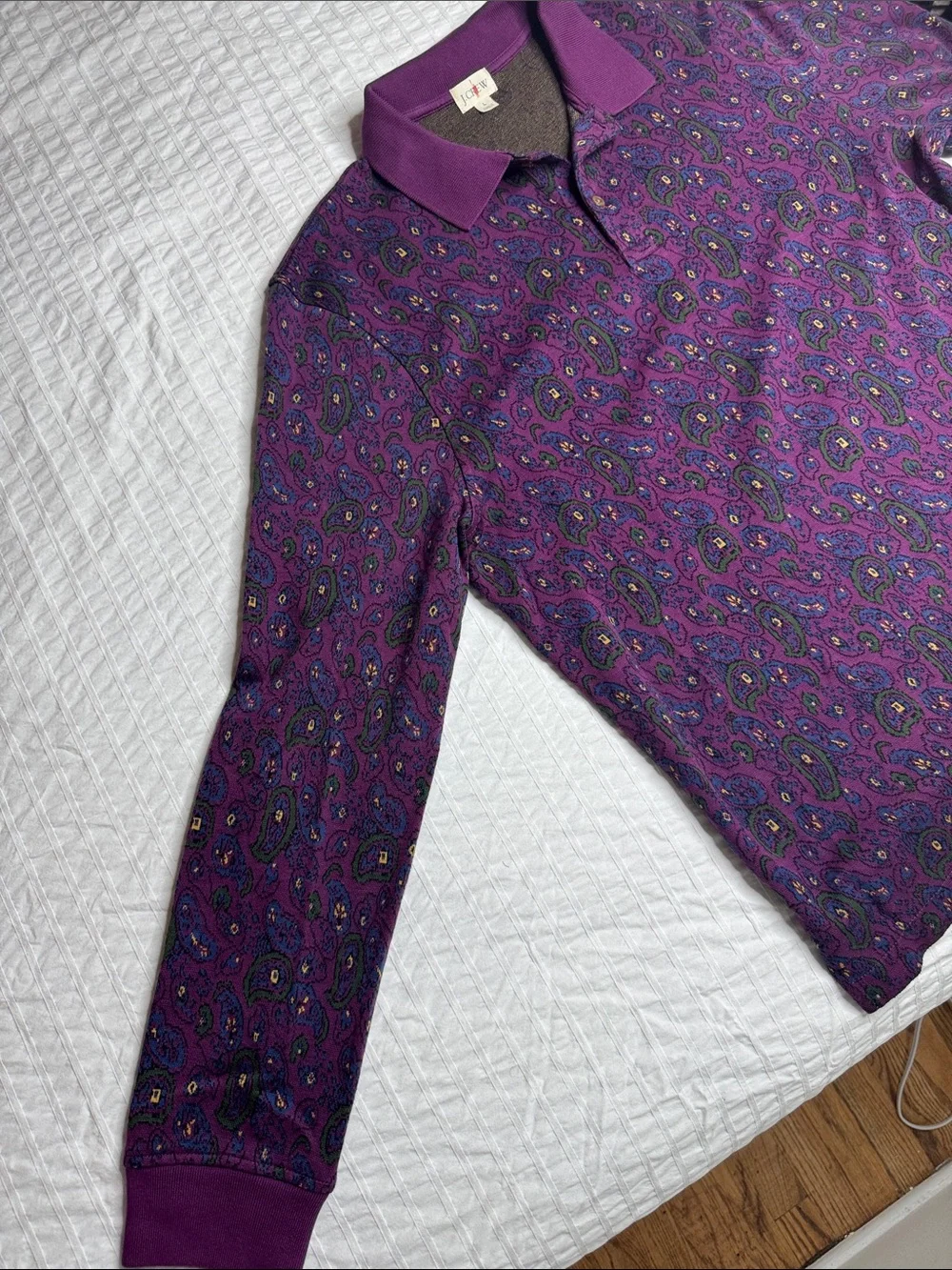 J. Crew Plum Purple Paisley Long-Sleeve Polo